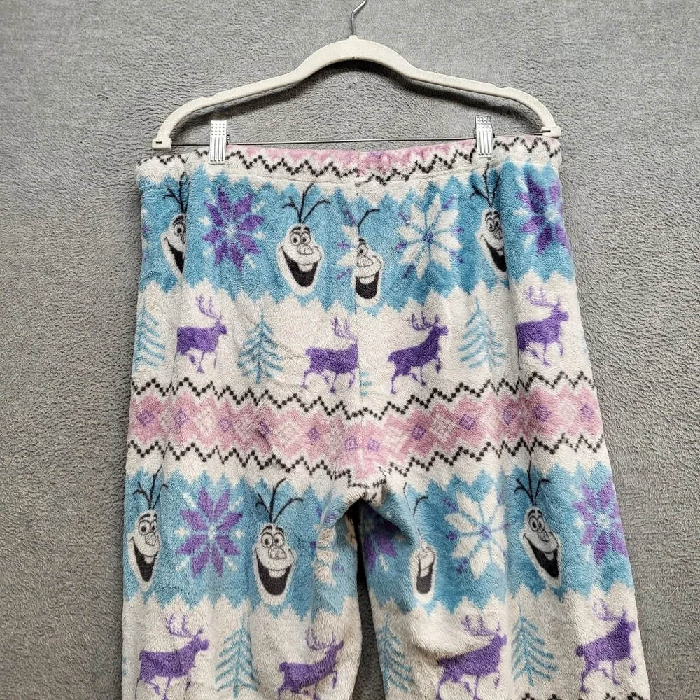 Disney Women Sleepwear XL Blue Pajama‎ Pants Frozen Olaf Fair Isle Fleece Pocket - Picture 9 of 9